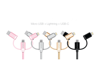 NAZTECH - 3-in-1 Braided Micro USB+Lightning+USB-C Cable